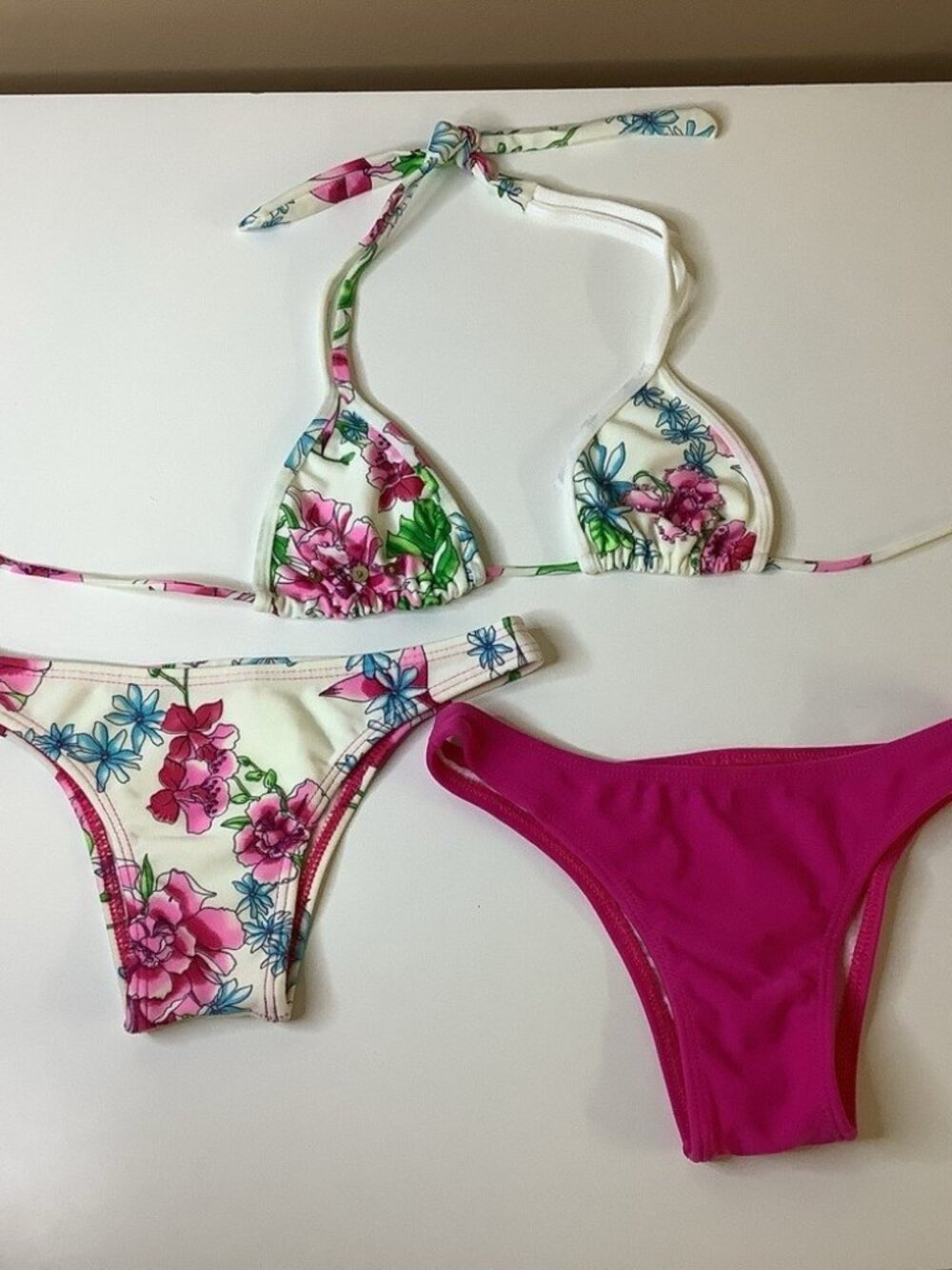 Recco Size Small Brazilian Floral Print Bikini Set & Solid Bottom New With Tag